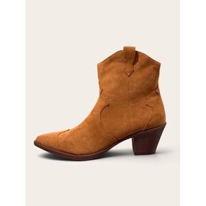 MERRORI Womens Brown Suede Block Heel Ankle Boots Pointed Toe Zip Size 8.5